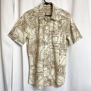 Quicksilver Waterman Collection Button Down Shirt Surfboard Fins Beige Small